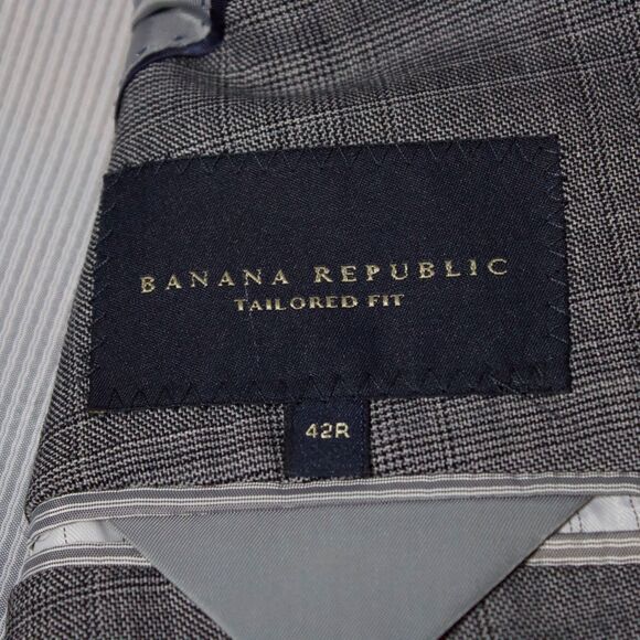 Banana Republic Gray Plaid Blazer Sport Coat 100% Wool Tailored Fit Men Size 42R - Picture 12 of 14